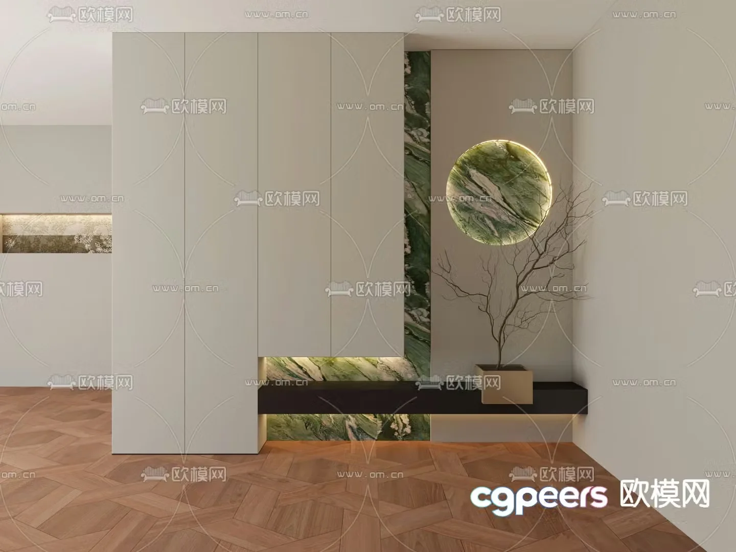 New Chinese style 3D model of the entrance shoe cabinet