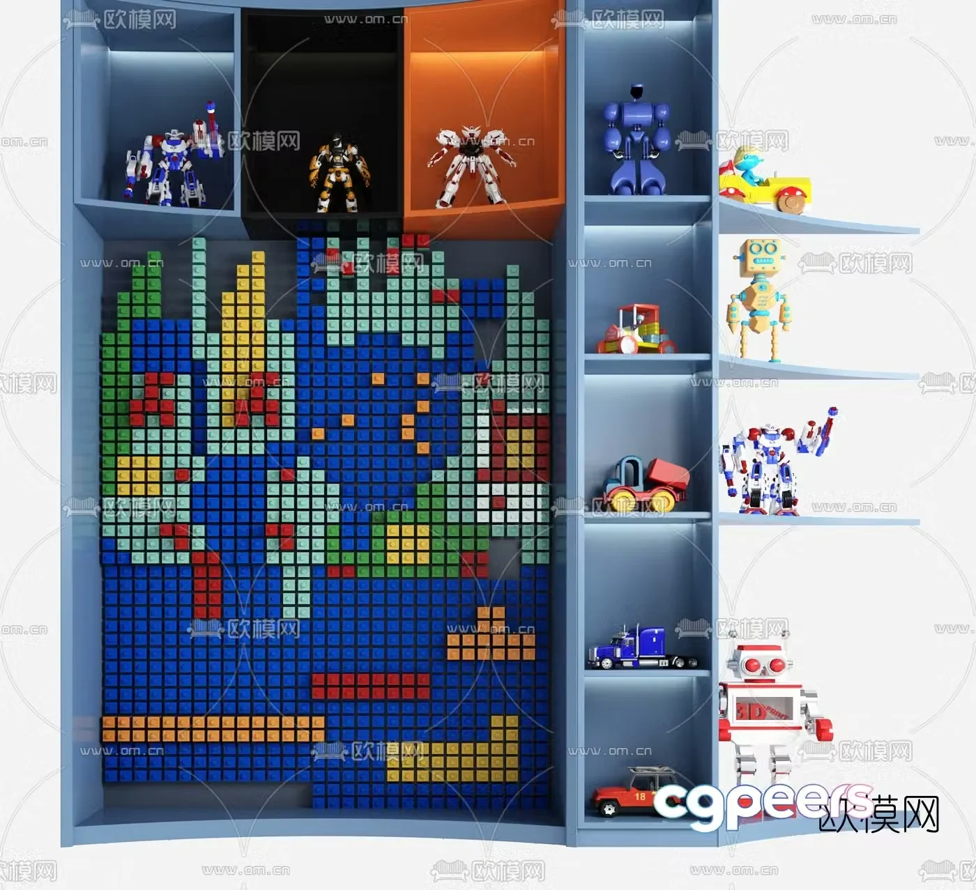 Modern toy building block wall 3d model