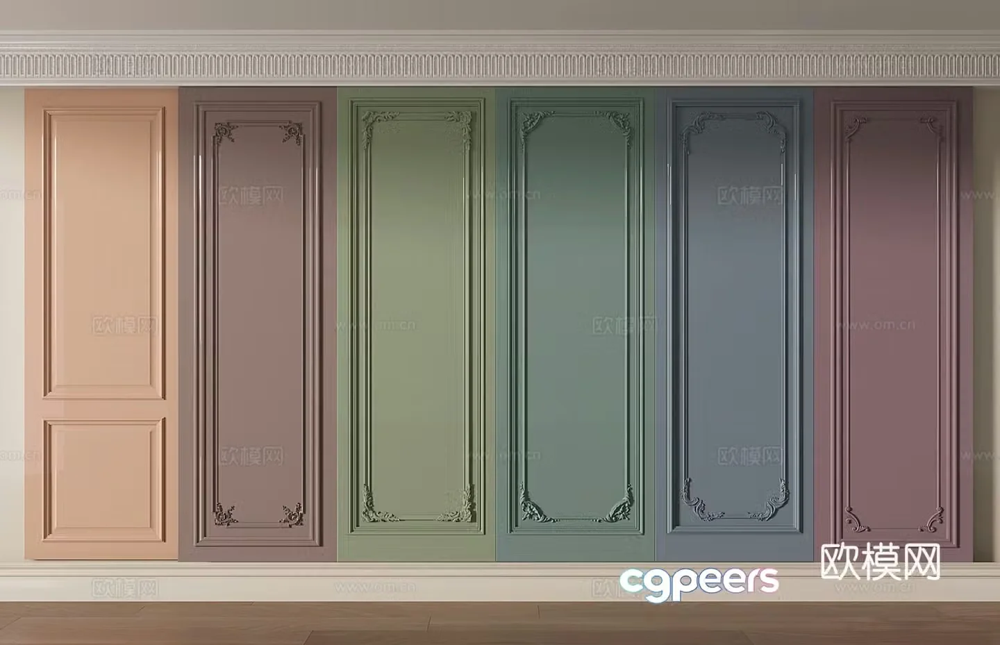 French simple European French wainscoting carved wainscoting solid wood wainscoting Morandi color wall skirt 3D model