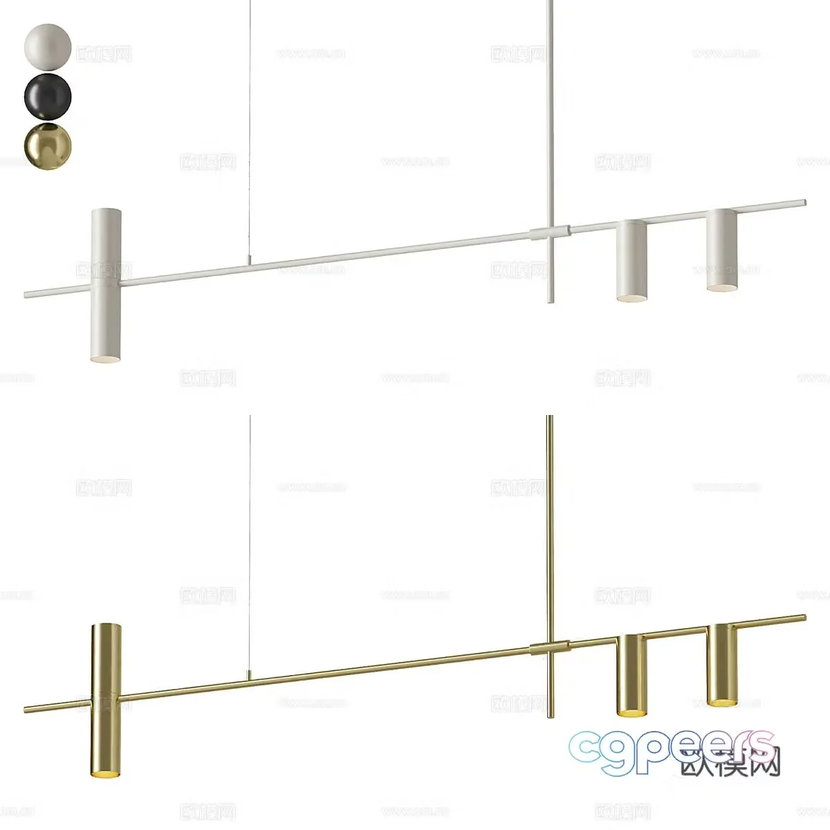 Modern minimalist metal decorative long strip chandelier 3d model