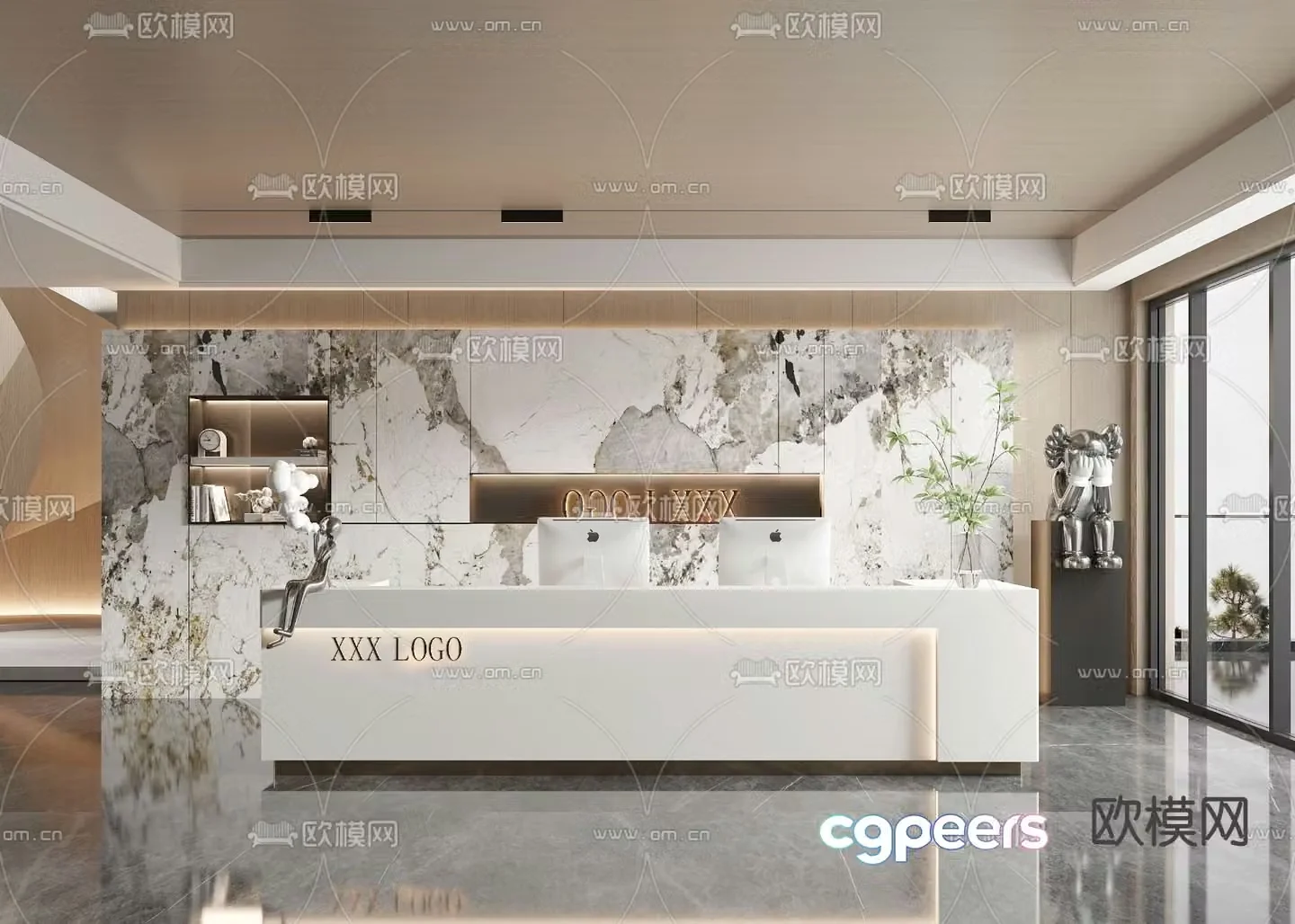 Front desk reception desk service desk 3d model