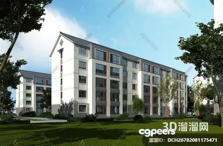A 3D Rendering Of A Large Multi-Story Building 3D Model – 18459 – VRAY Render