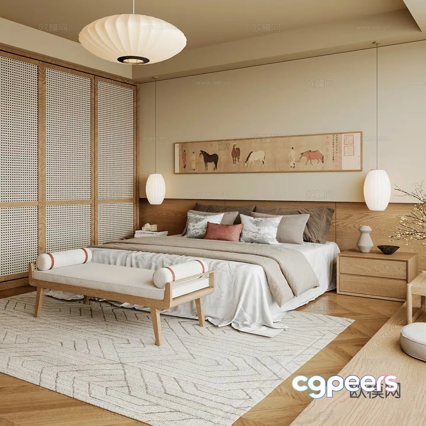New Chinese style home bedroom Song family aesthetic bedroom Song style bedroom New Chinese style double bed New Chinese 3D model