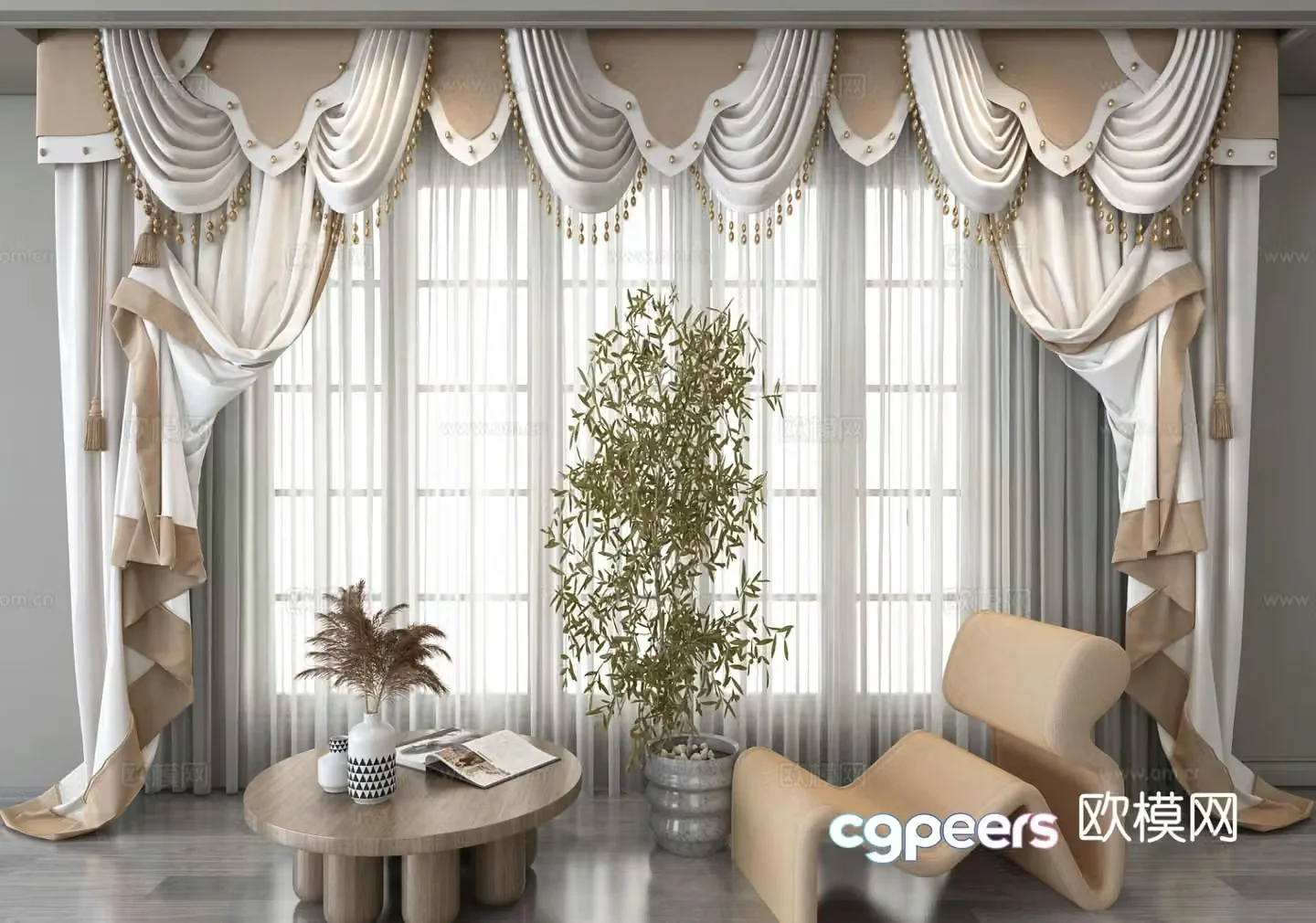 European style curtains 3d model