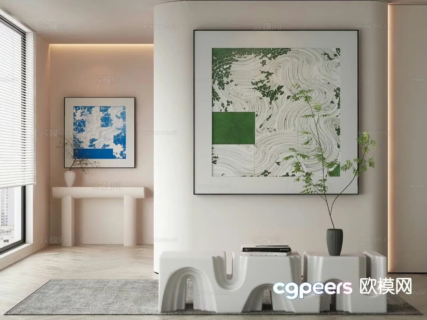 Modern decorative painting green abstract painting 3d model