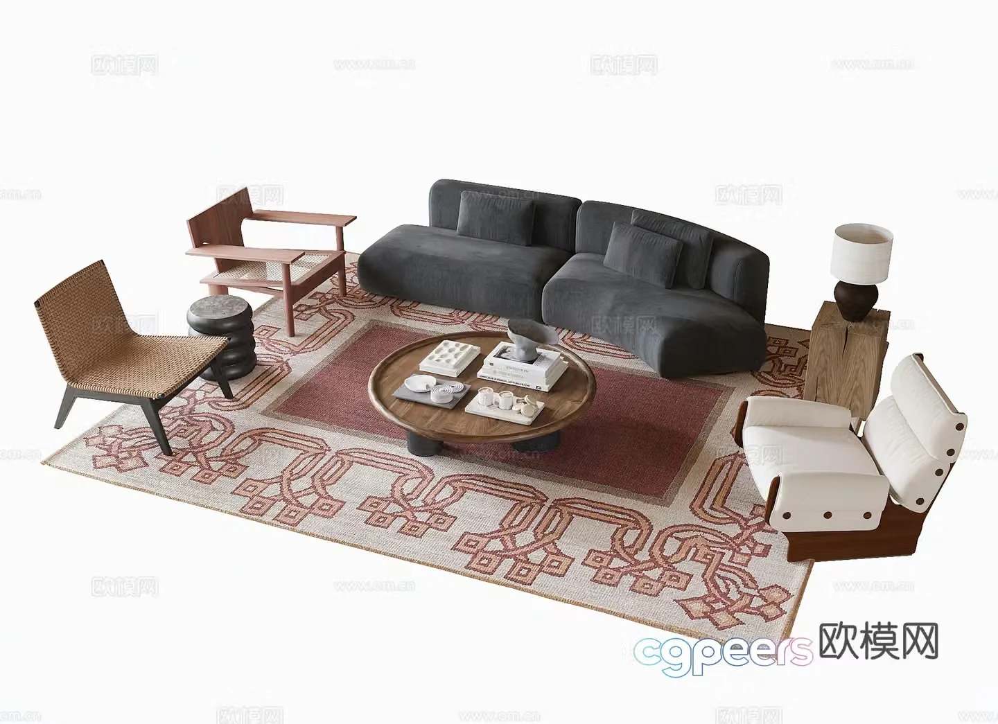 French sofa coffee table combination 3D model
