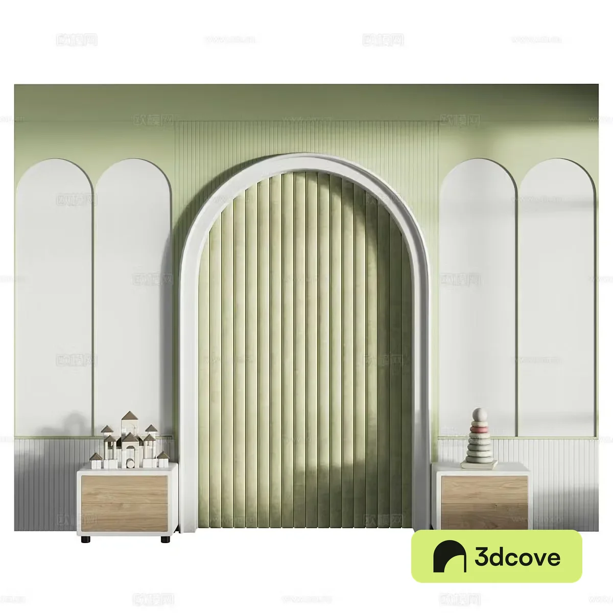 Modern creamy style children’s room bedside background wall