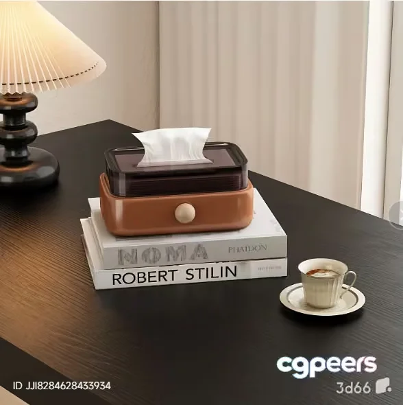A Table With Books A Tissue Box And A Cup Of Coffee 3D Model – 18539 – VRAY Render