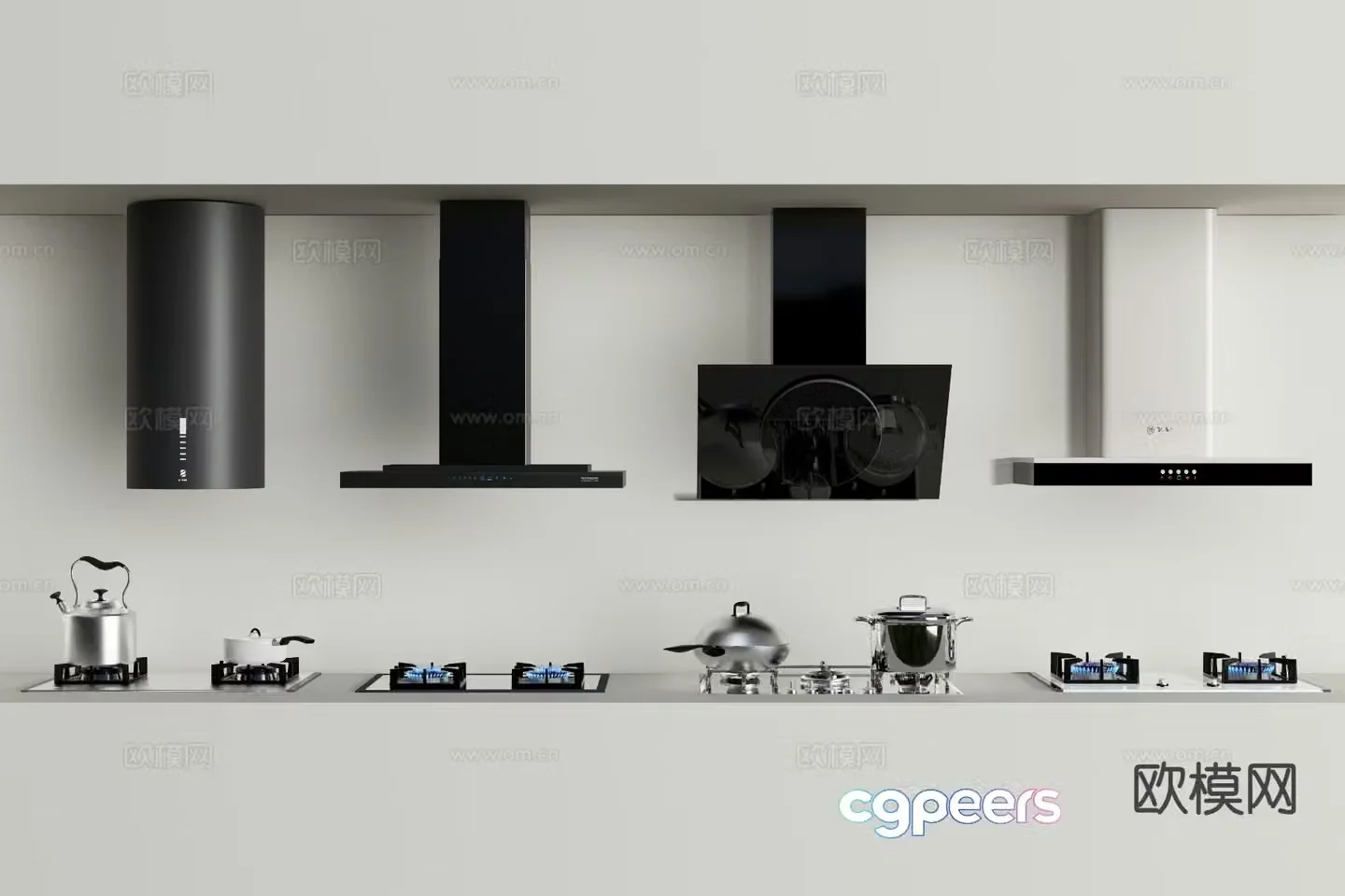 Kitchenware integrated stove range hood gas stove 3D model