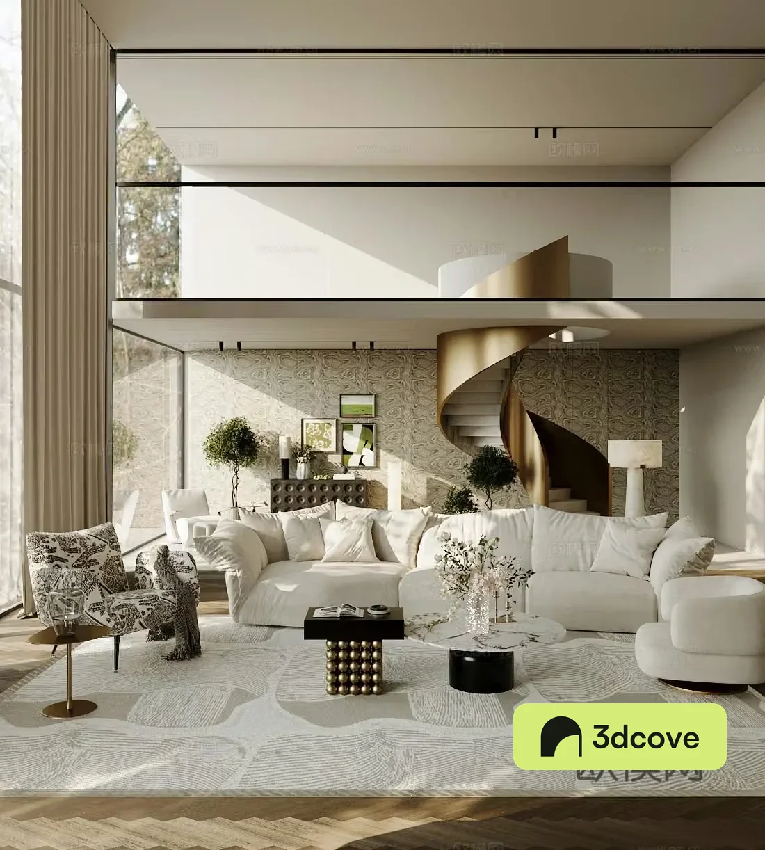 Modern villa living room empty villa living room villa sofa and coffee table combination medieval leisure chair