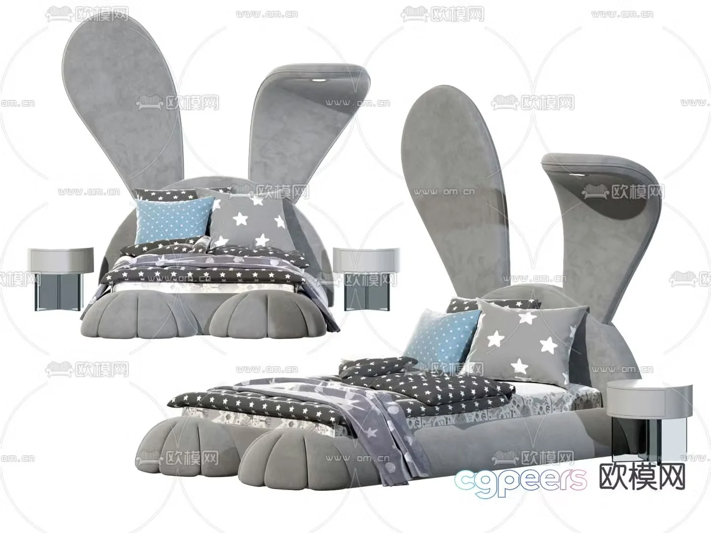 Modern cartoon rabbit children’s bed 3d model