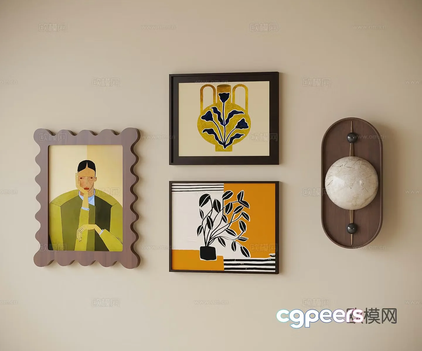 French decorative painting combination hanging painting combination 3D model