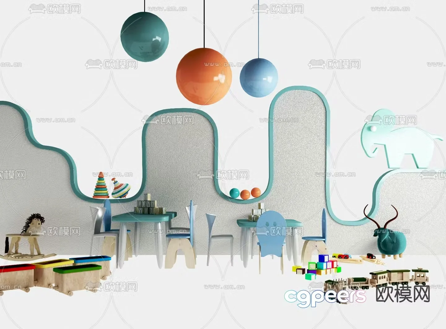 Modern kindergarten children’s tables and chairs 3d model