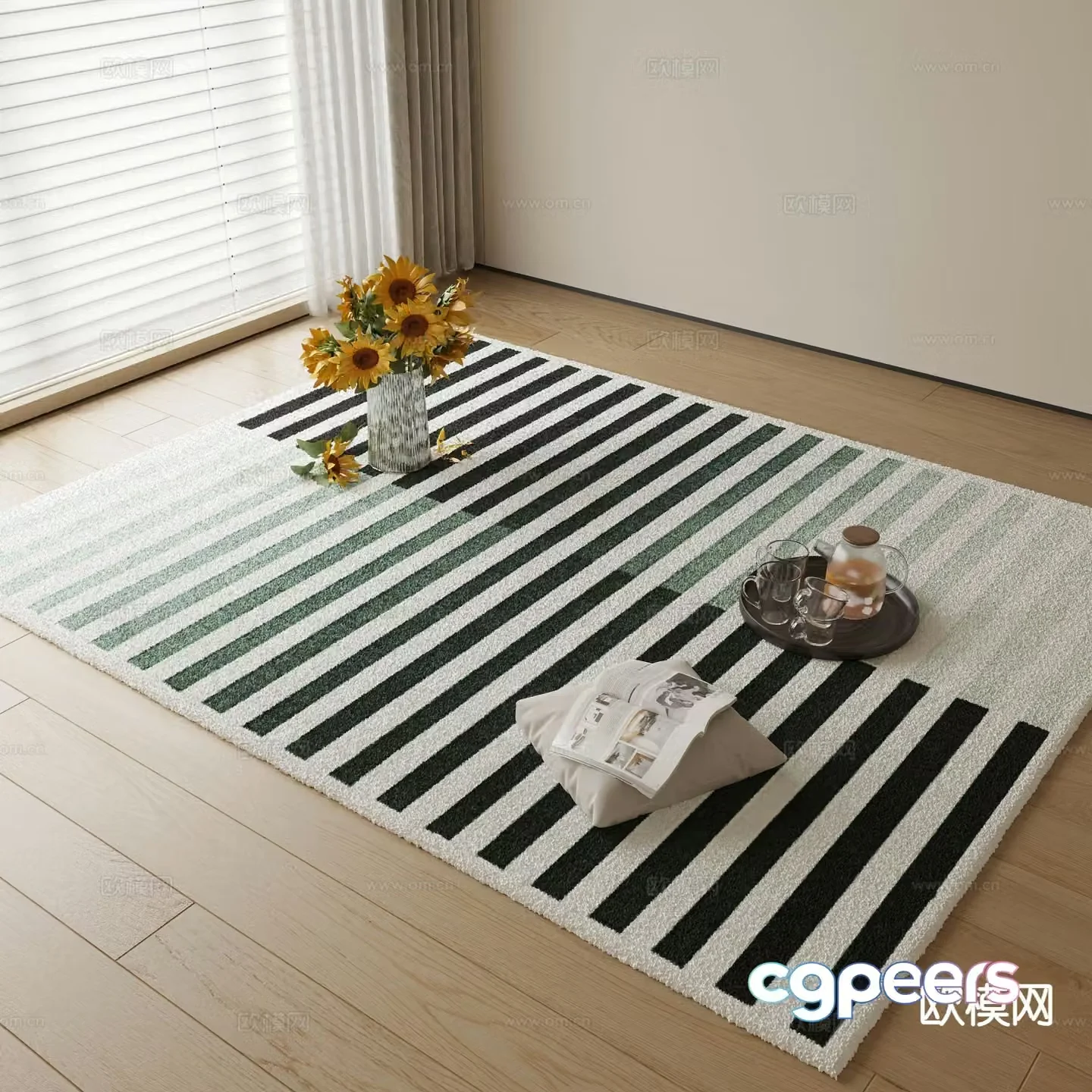 Decorative carpet striped carpet square carpet 3d model