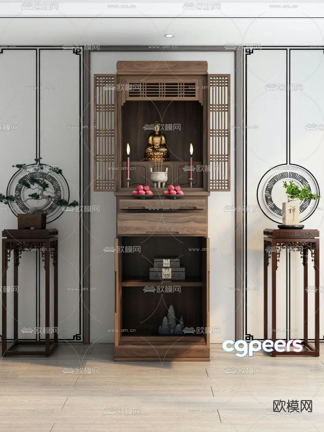 Chinese Buddhist niche cabinet ancestral hall cabinet shrine 3D model