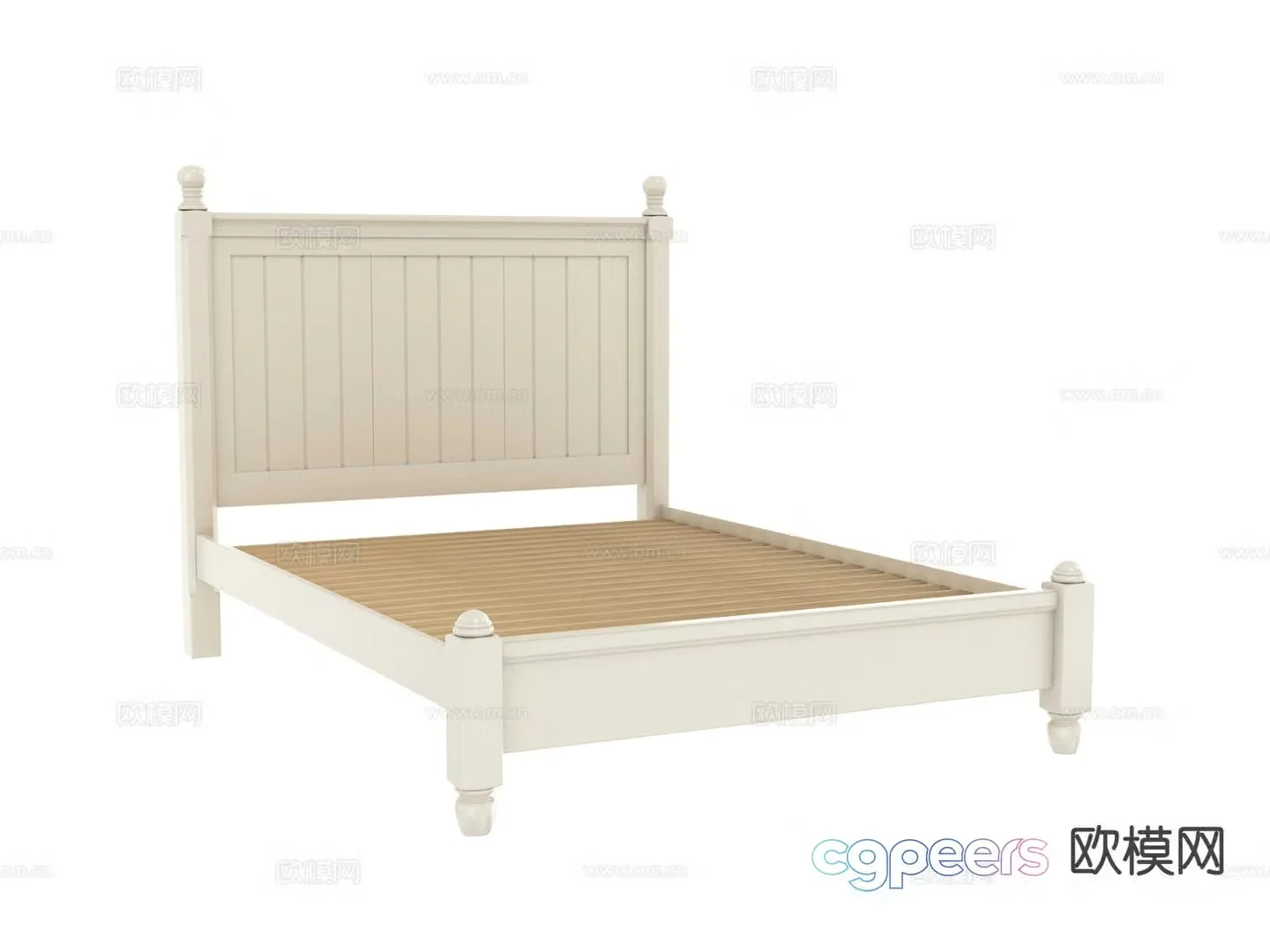 Simple European double bed bed board 3D model