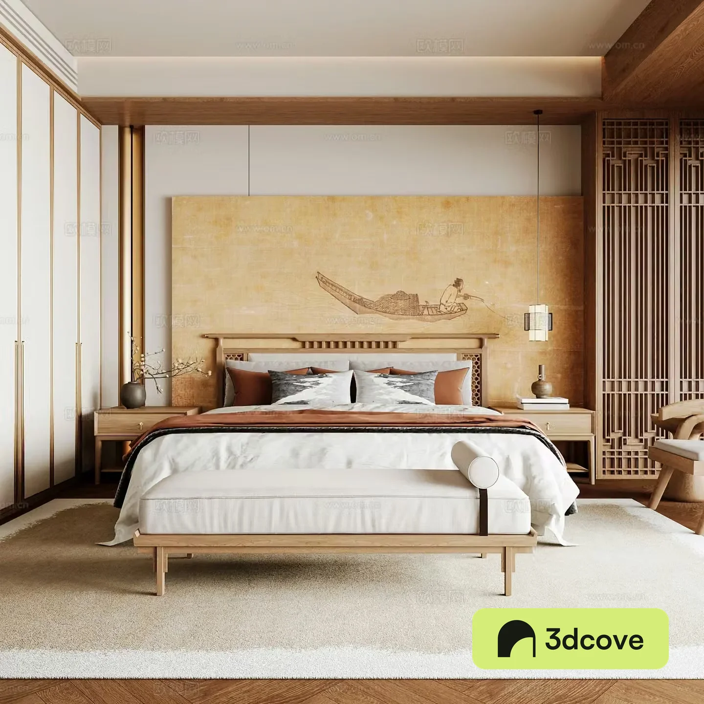 New Chinese style home bedroom Song family aesthetic bedroom Song style bedroom New Chinese style double bed New Chinese
