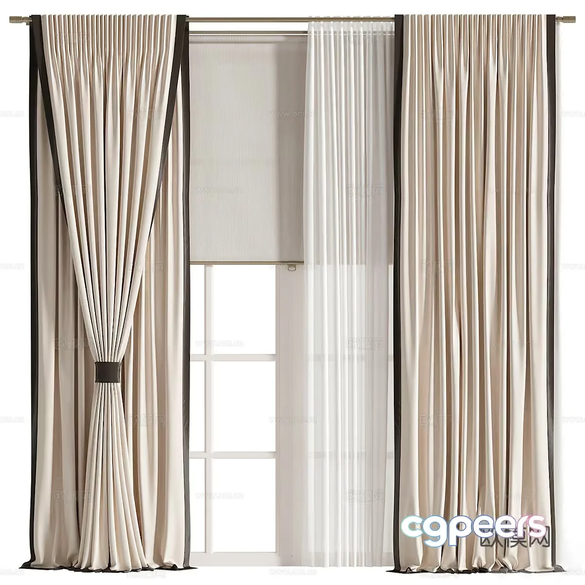 Beige Curtains 3D Model – 16367 – VRAY Render