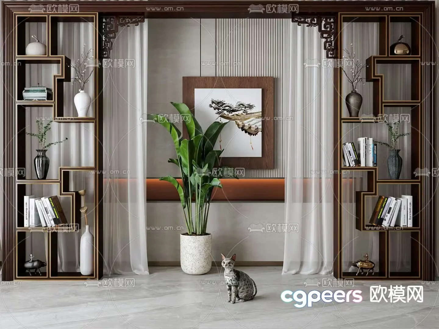New Chinese style ancient shelf storage rack partition 3D model