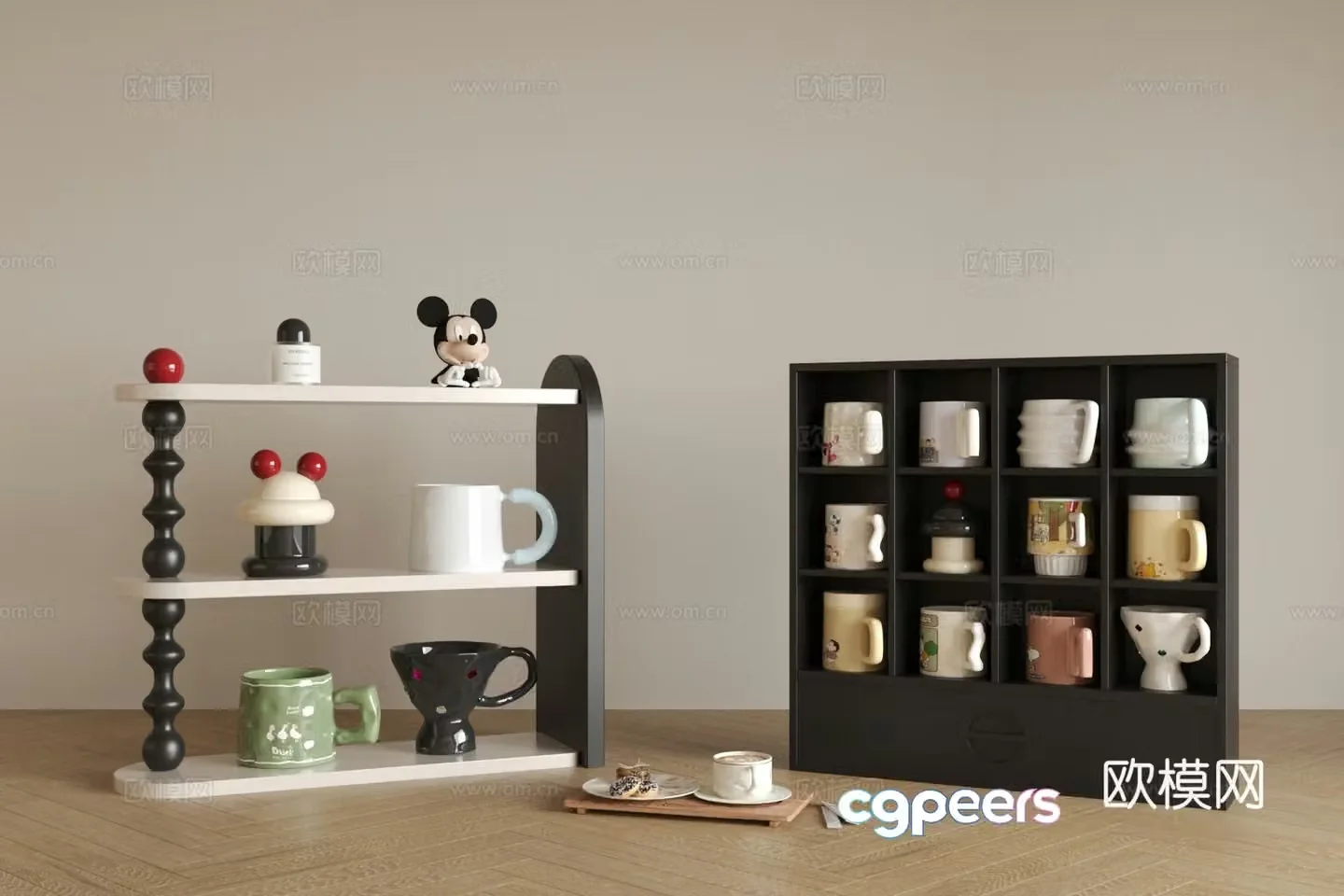 Retro Fengshui Cup Middle Style Cup Cup Storage Rack Cup Display Cabinet French Retro Style Cup 3D Model