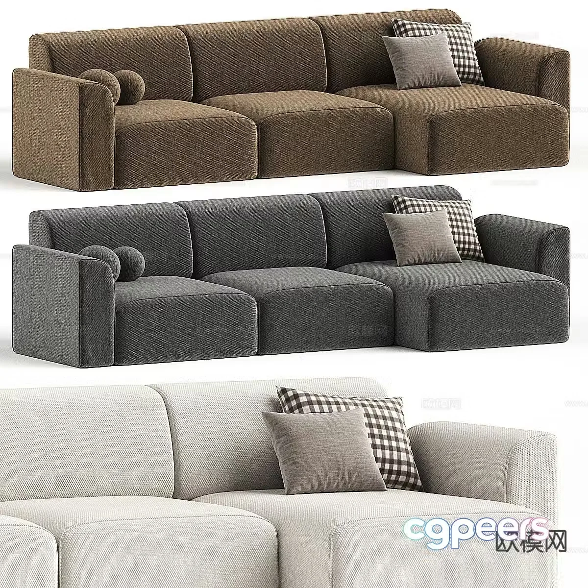 Modern fabric sofa multi-person sofa three-person sofa 3D model