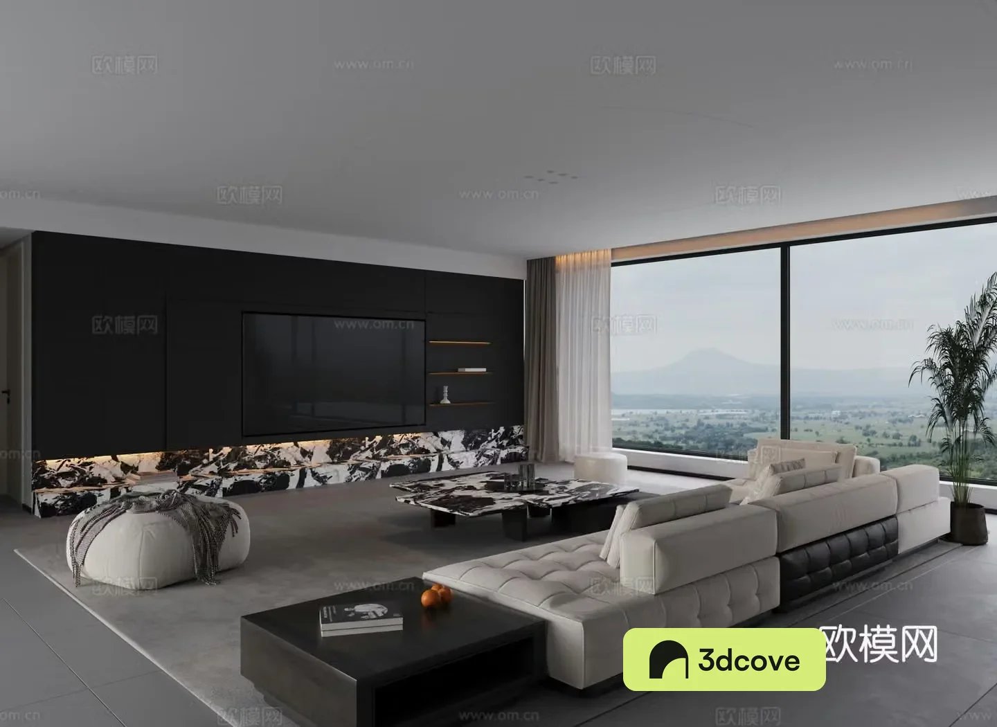Italian minimalist living room large flat living room black and white and gray living room without lights horizontal hall