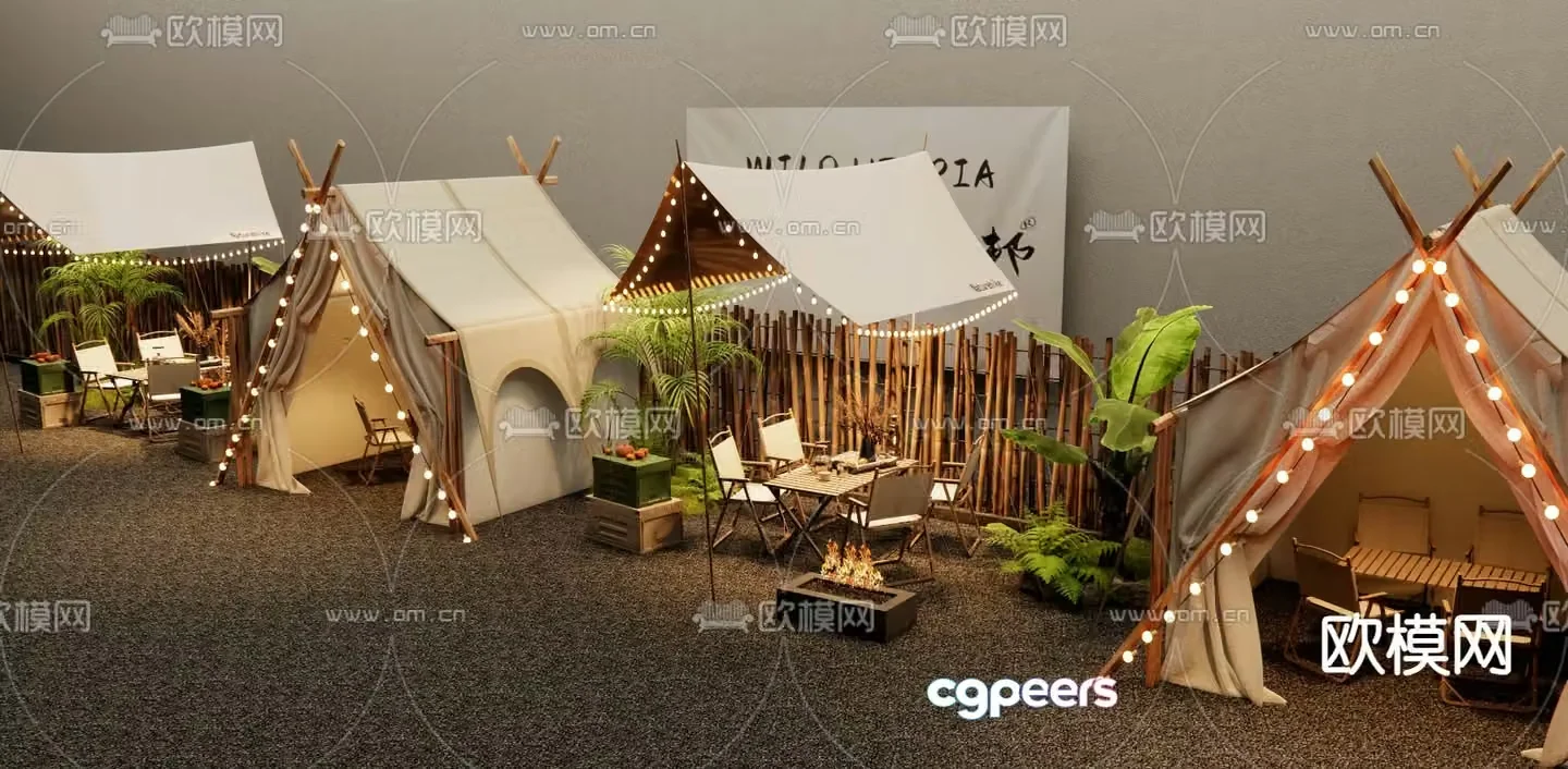 Outdoor tables and chairs camping tent camping swing 3d model