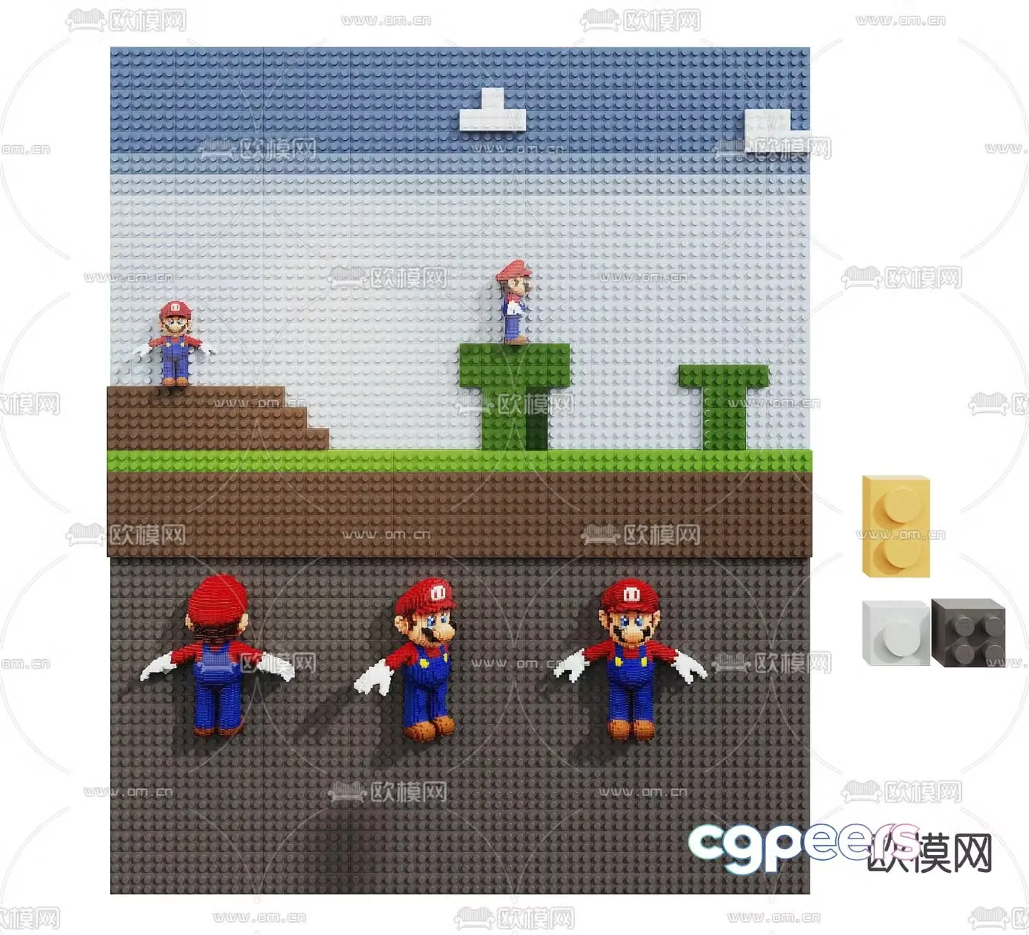 Mario lego wall toy wall building block wall 3d model