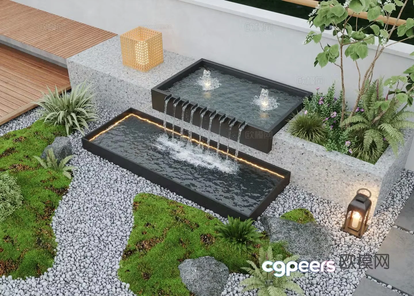Modern waterscape garden waterscape water bowl flowing water 3d model