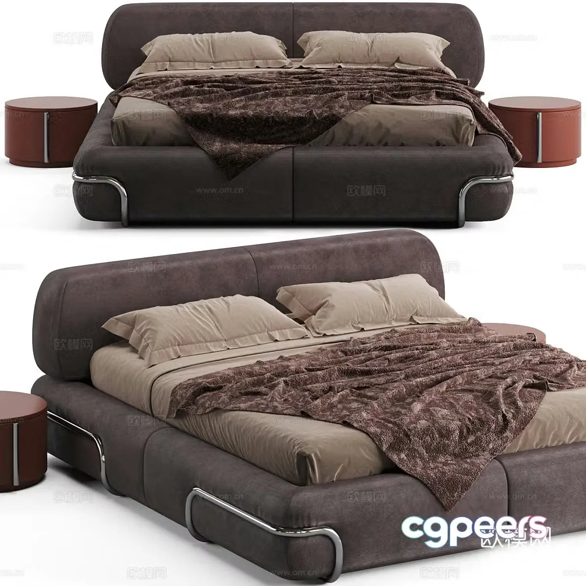 Neoclassical fabric double bed 3D model