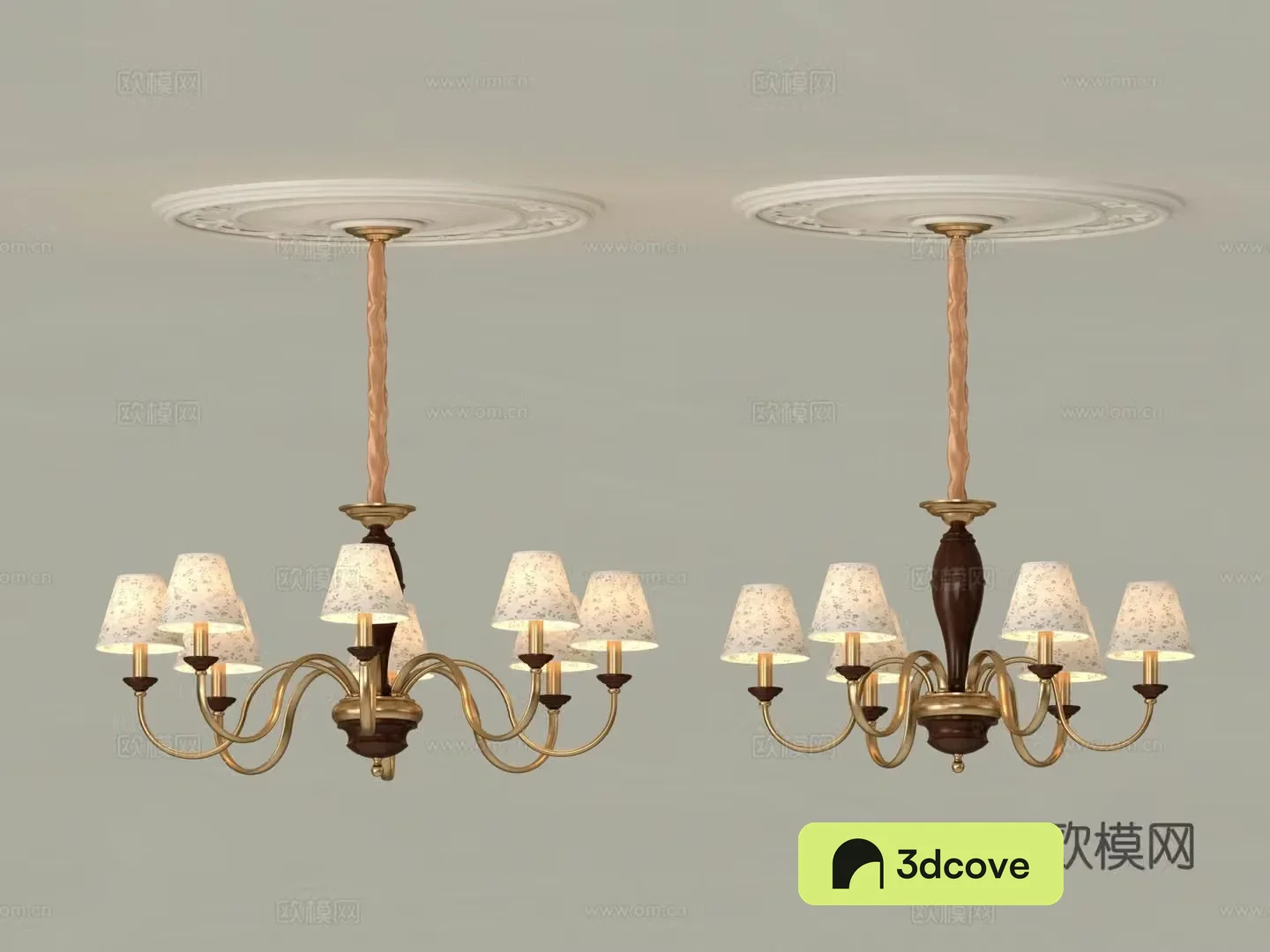 Middle-aged chandeliers living room and bedroom chandeliers cloth cover copper chandeliers American simple chandeliers copper plus wood bend 3D model