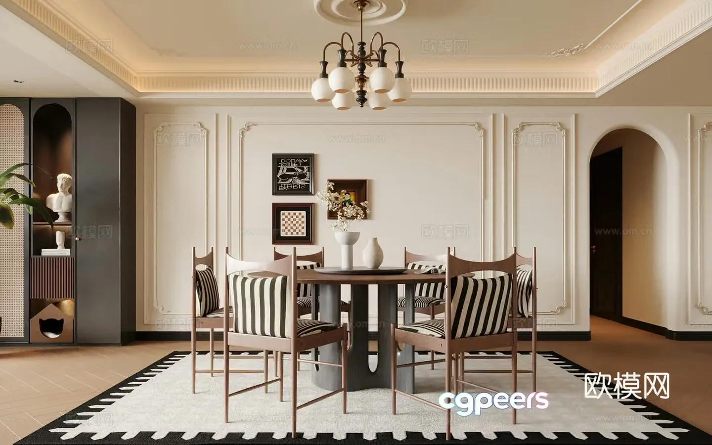 08 Restaurant French retro style restaurant Dining table and chair combination Round dining table 3D model