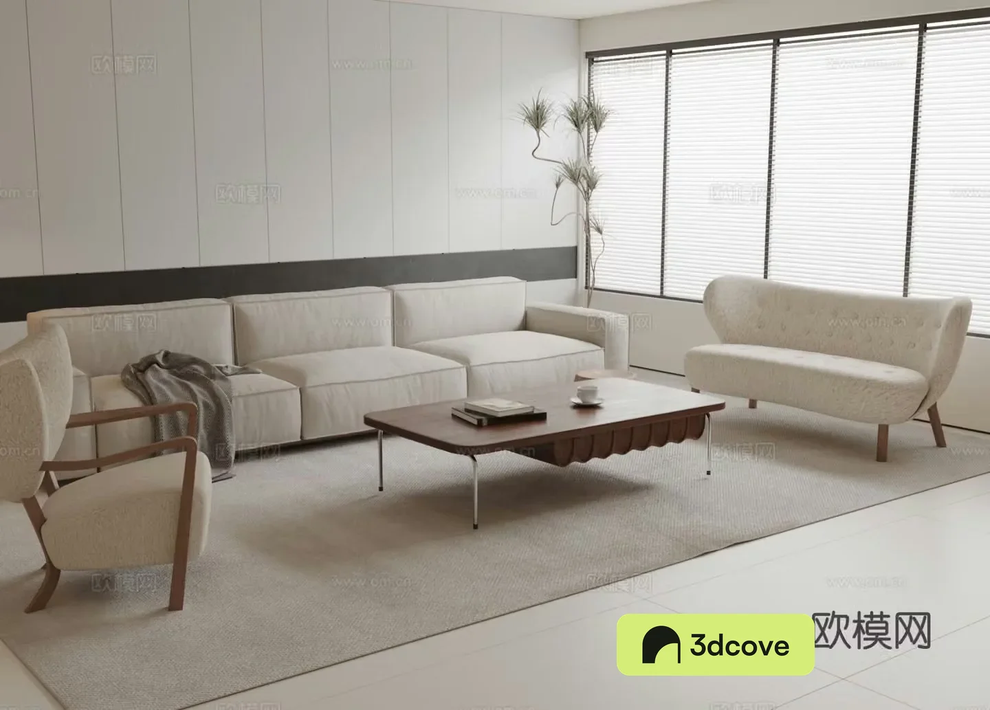 Cream style three-seat sofa modular sofa