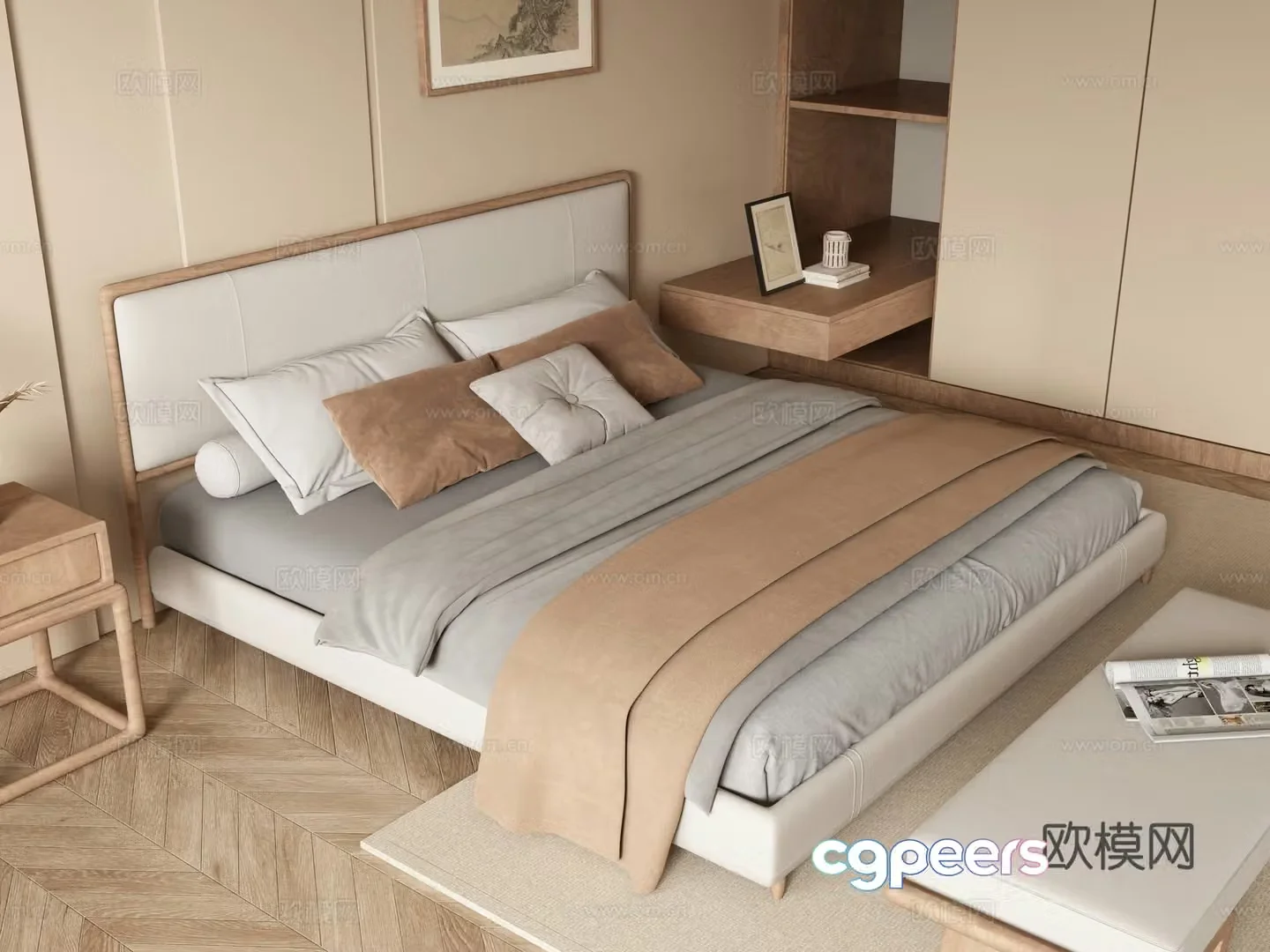 New Chinese style double bed 3d model
