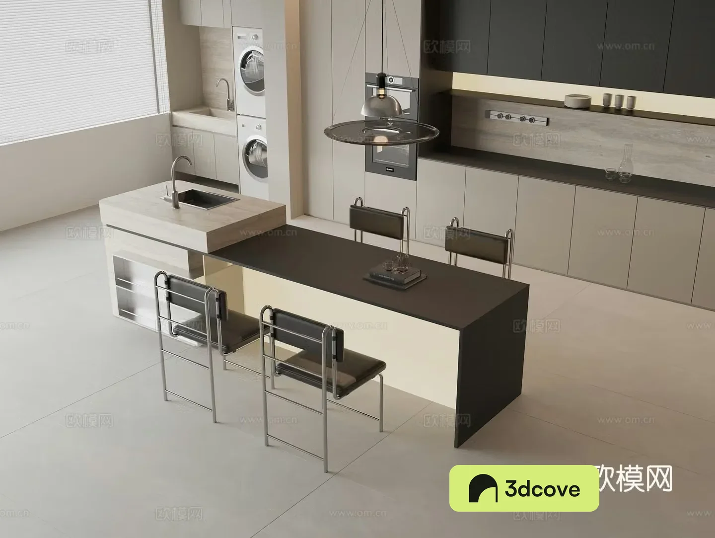 Modern water bar dining table and chairs Zhongdao water bar dining table solid wood sideboard washing machine combination cabinet