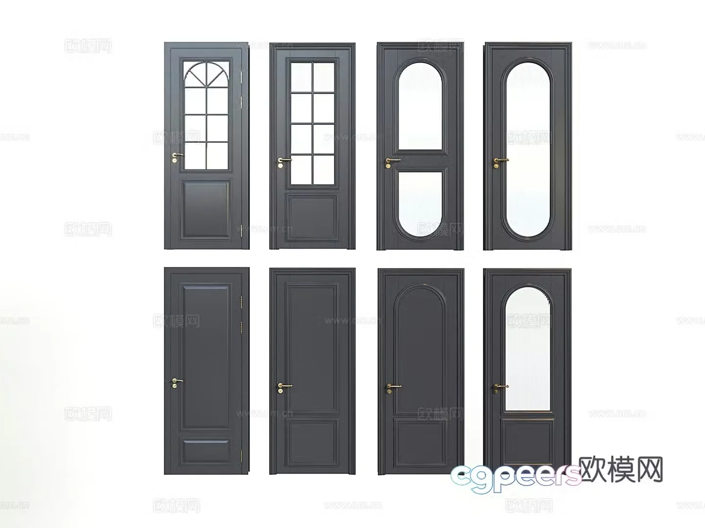 French single-open door bedroom door interior door room door glass door 3d model