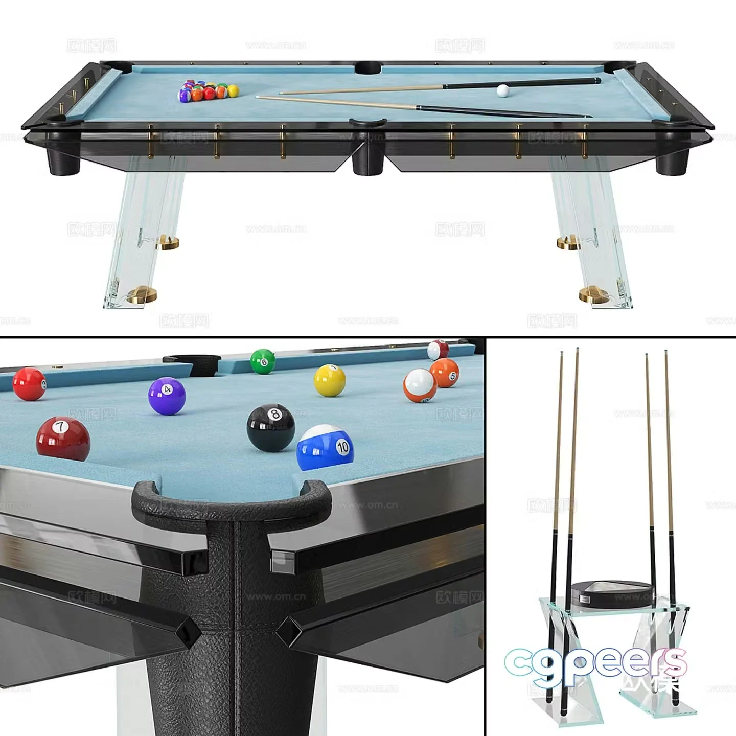 Filotto pool table pool cue 3d model