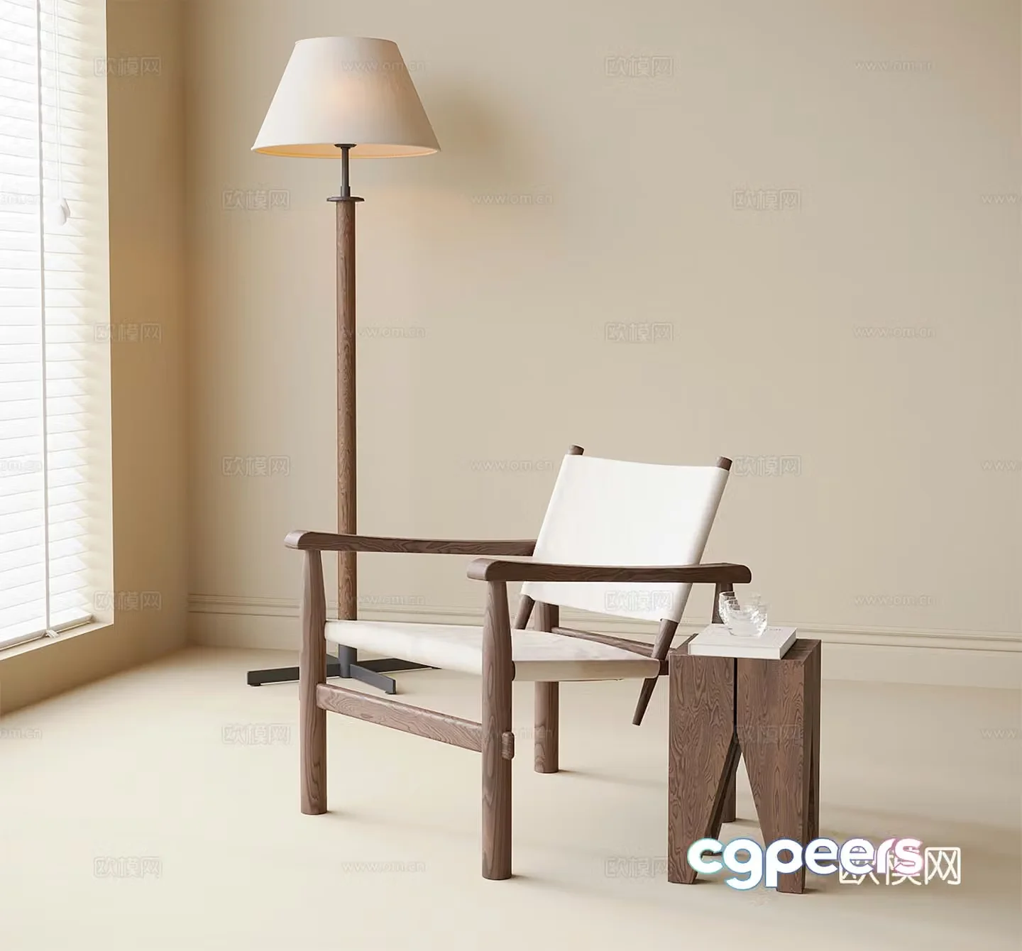 Modern leisure chair single chair side table floor lamp 3d model