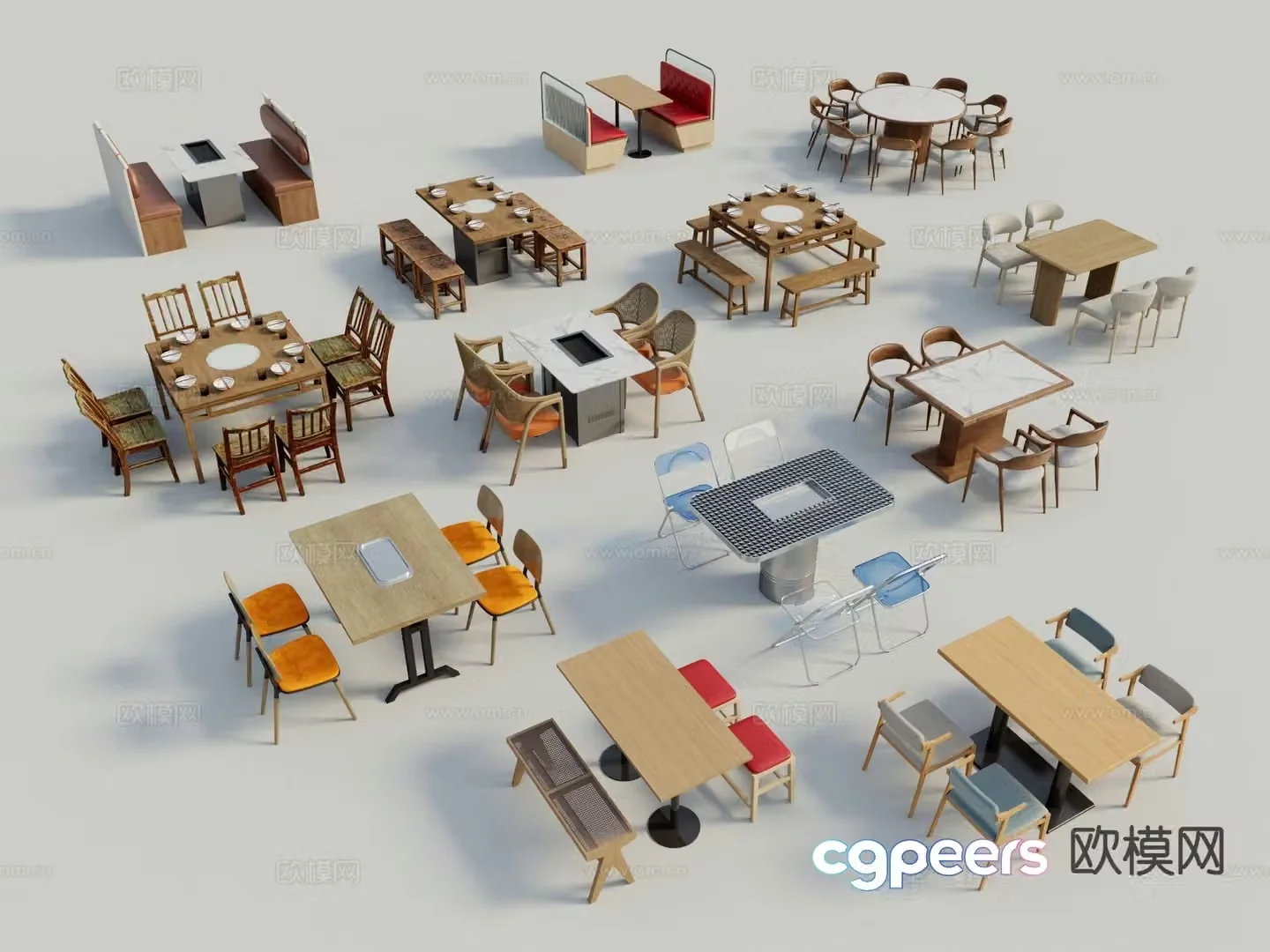 Modern dining table and chairs hot pot table and chairs 3d model