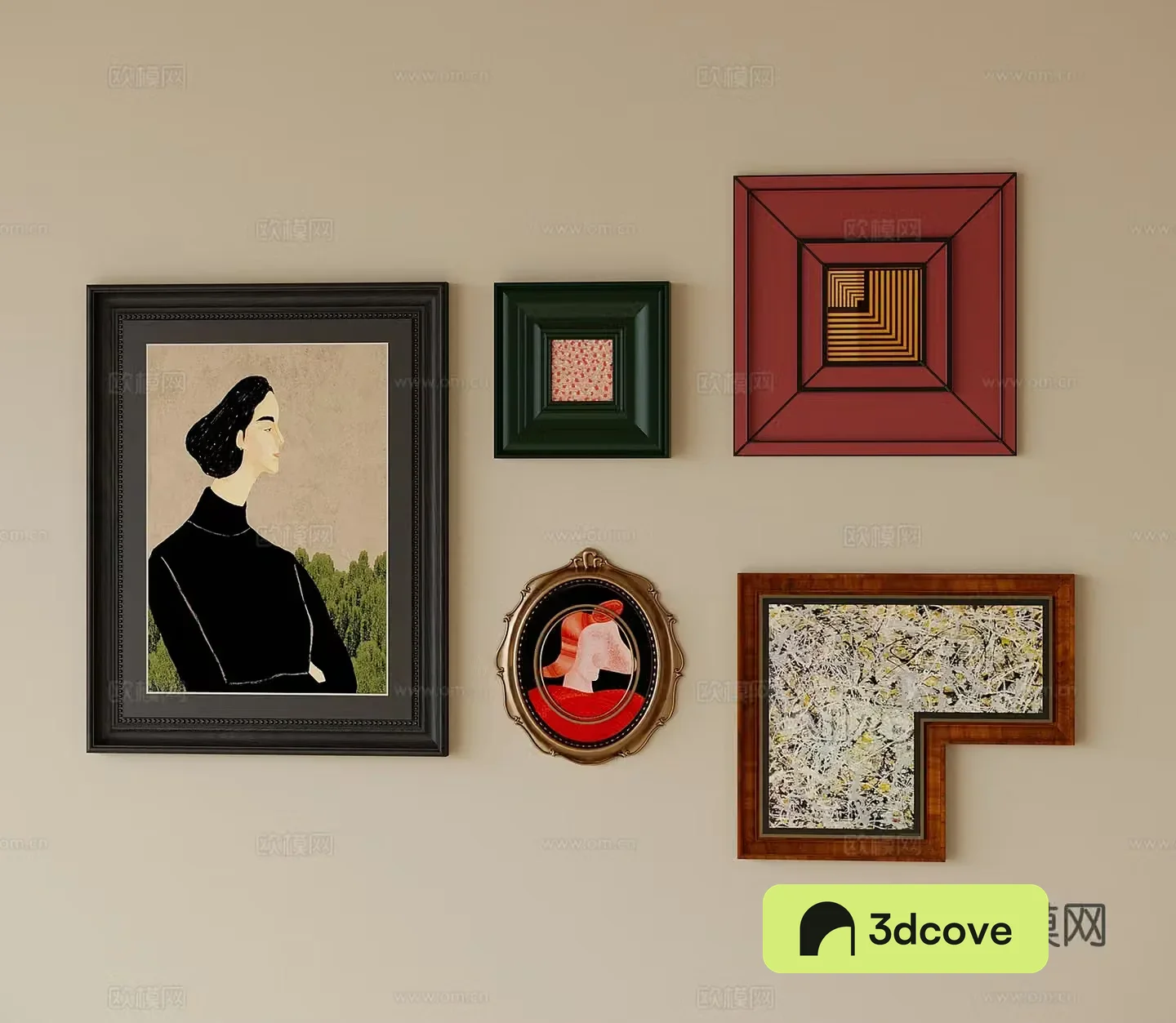 French hanging painting combination living room hanging paintings 3D model bedside paintings