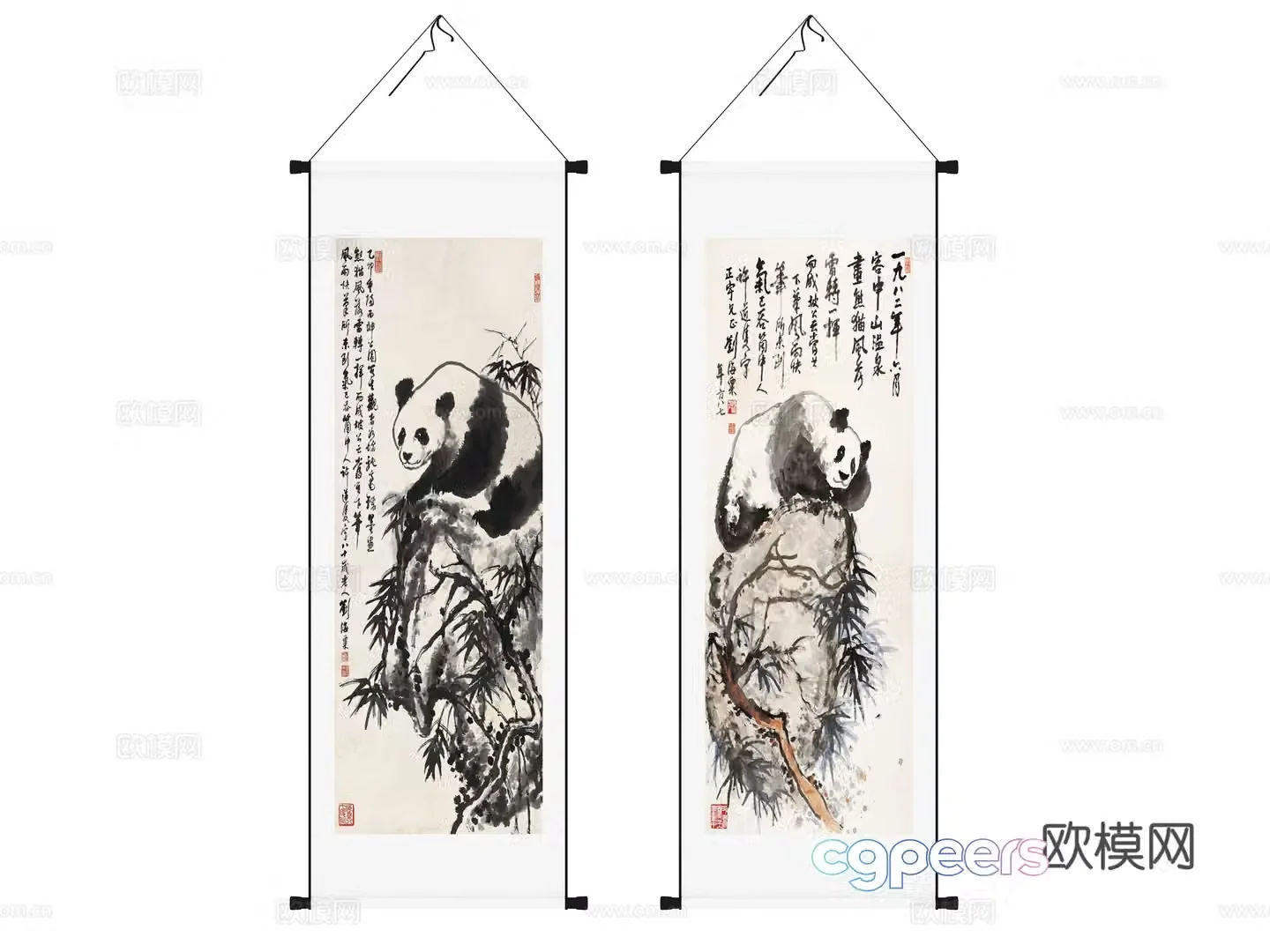 Chinese scroll calligraphy and painting calligraphy and painting decorative painting 3D model