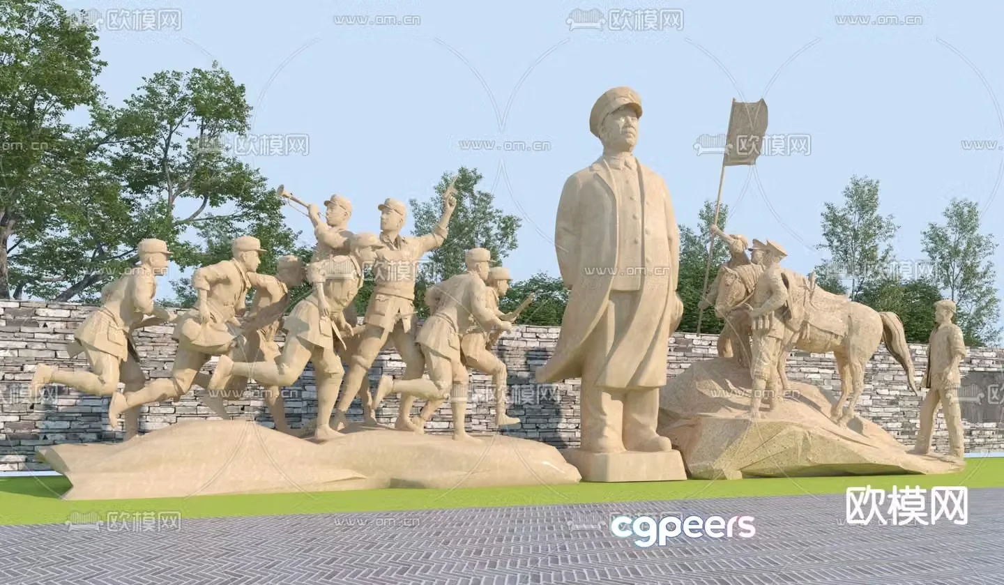 Plaster Statue Patriotic Sculpture Red Army Battle Memorial 3D Model