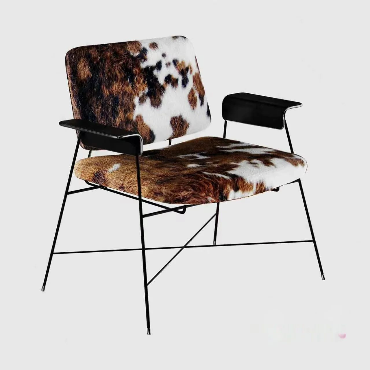 A Black Metal Chair With A Brown And White Cow-Print Seat And Back 3D Model – 12849 – CORONA Render