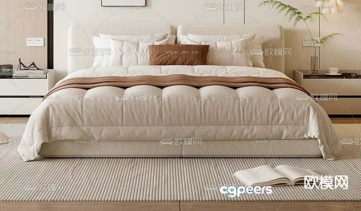 Cream style double bed 3d model