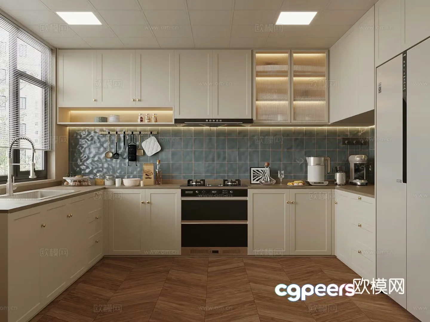 French kitchen refrigerator range hood stove 3d model