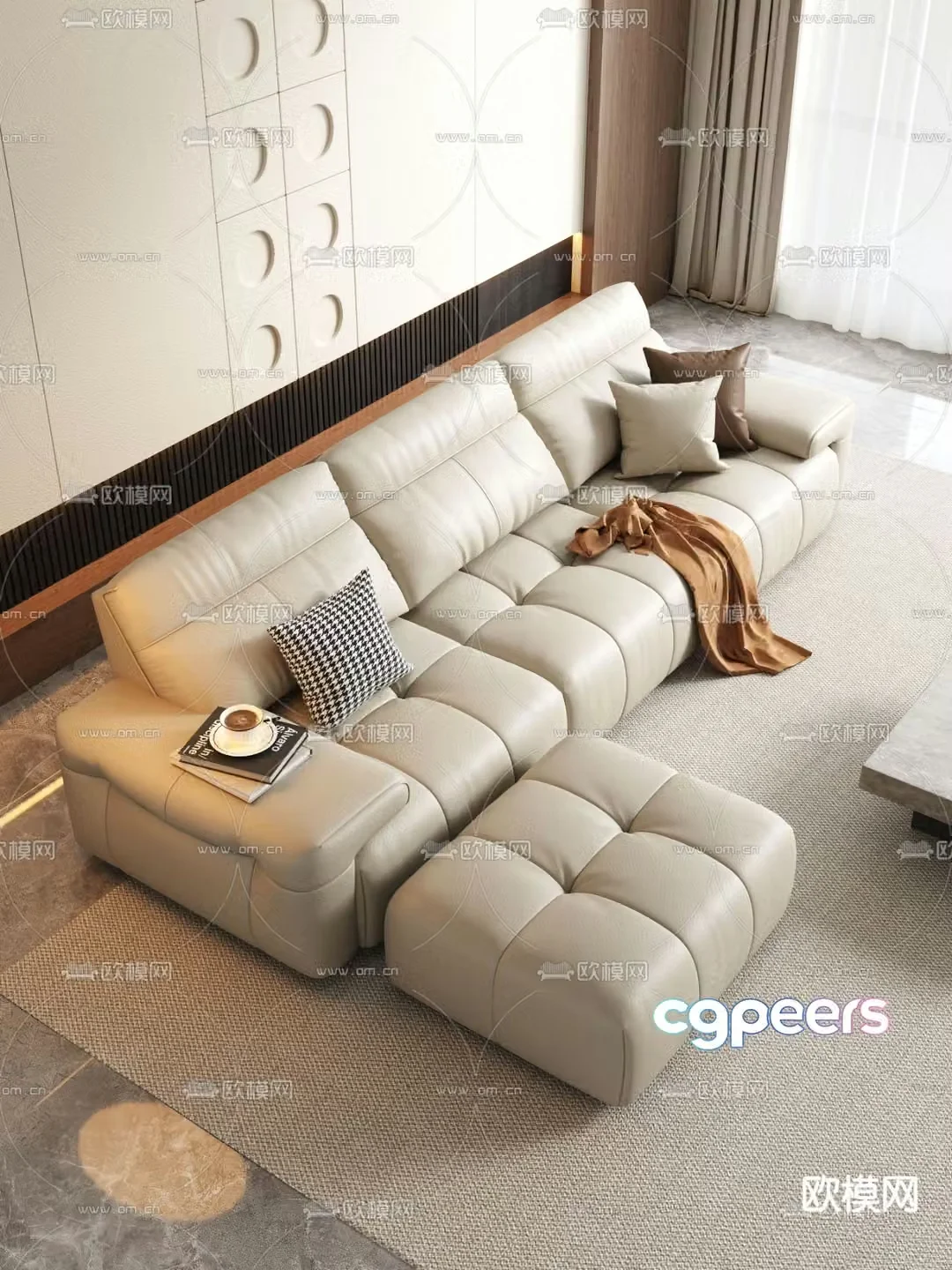 Three seater sofa leather sofa 3d model
