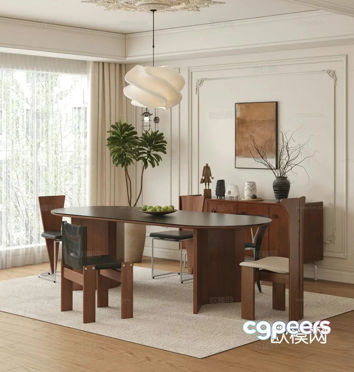 Medieval style dining table and chairs oval dining table 3d model
