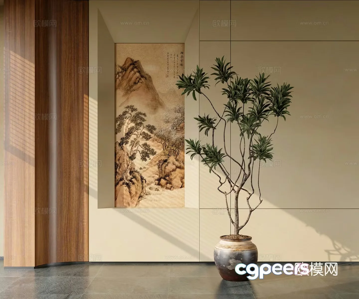 Middle-aged style Jingji green plant potted plant 3D model