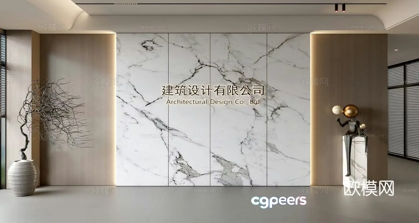 Modern front desk background wall Simple background wall Front desk reception area background wall Company front desk background wall 3d model