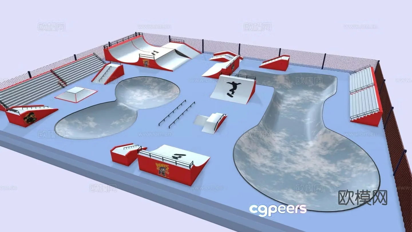 Modern pocket park roller skating park skate park 3d model